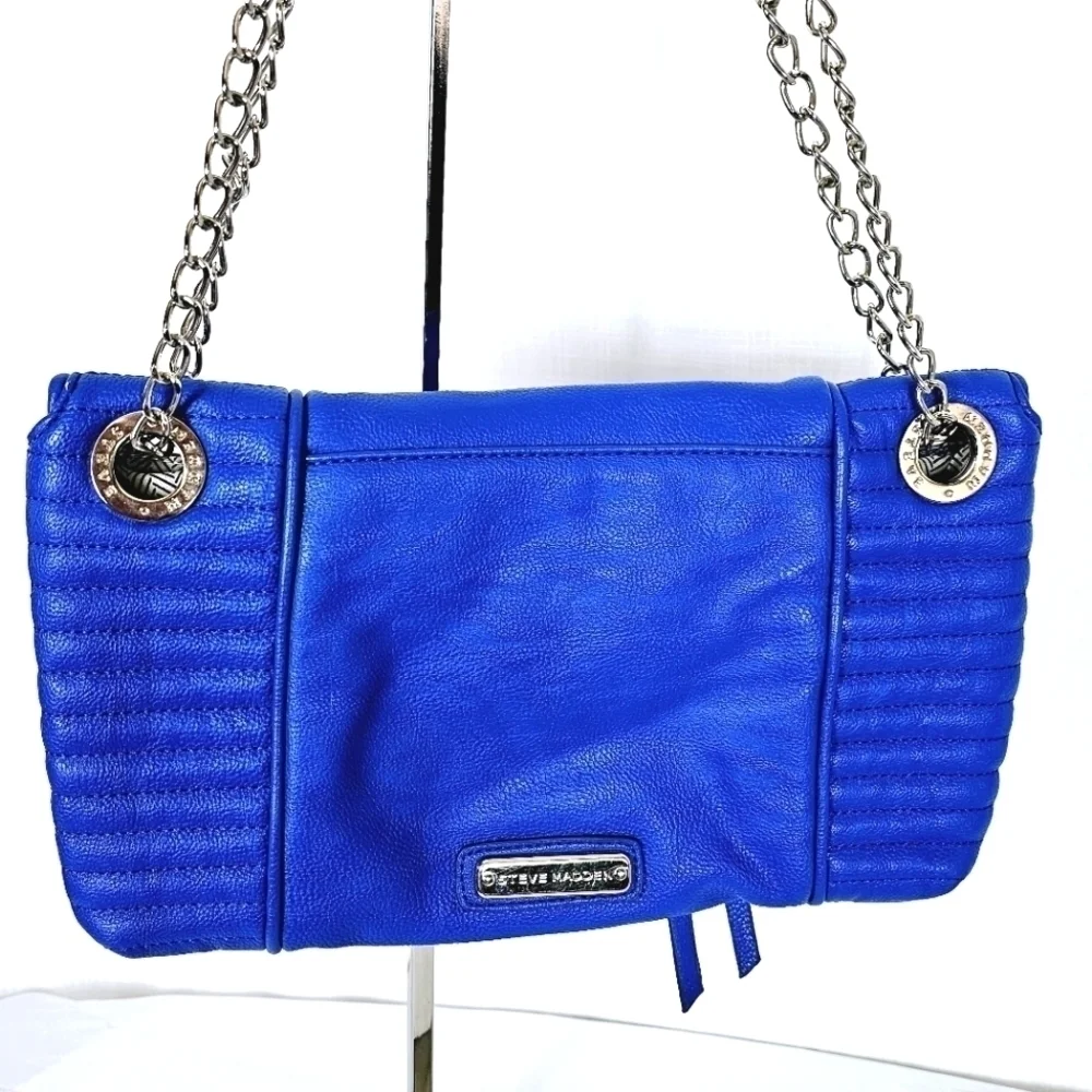 Steve Madden Electric Blue Tw/One Adjustable Silver Chain Straps Shoulder Bag